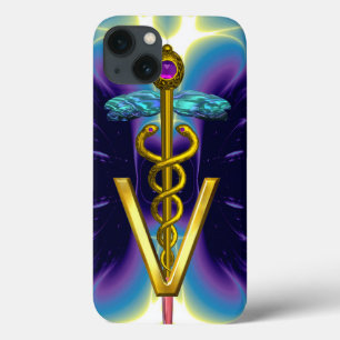 GOLDEN CADUCEUS VETERINARY SYMBOL / Purple Blue iPhone 13 Case