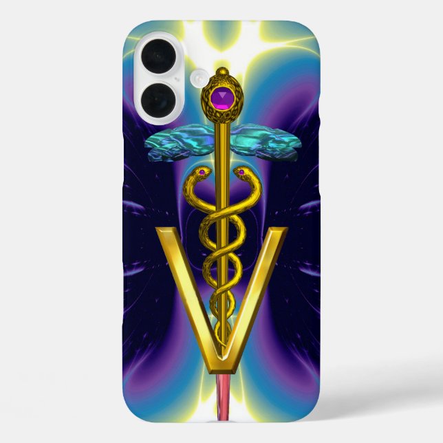GOLDEN CADUCEUS VETERINARY SYMBOL / Purple Blue Case-Mate iPhone Case (Back)
