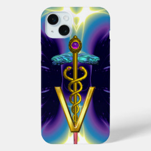 GOLDEN CADUCEUS VETERINARY SYMBOL / Purple Blue iPhone 15 Mini Case