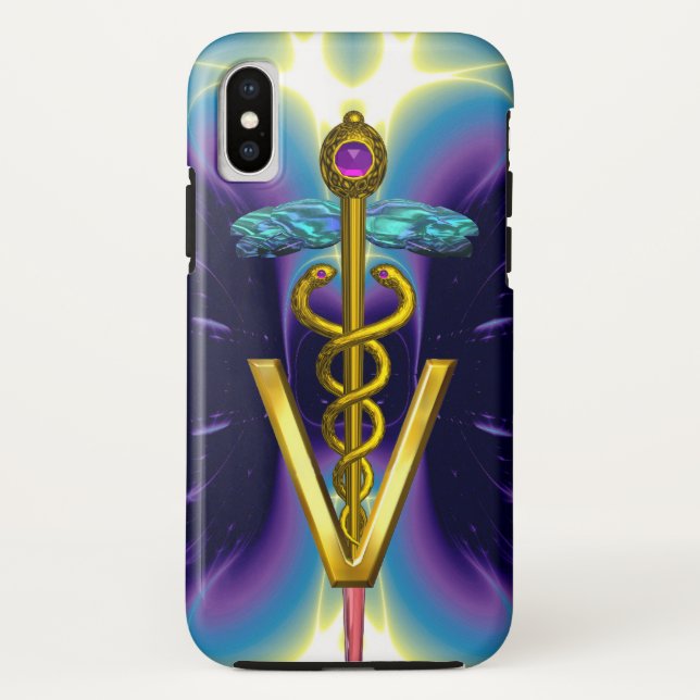 GOLDEN CADUCEUS VETERINARY SYMBOL / Purple Blue Case-Mate iPhone Case (Back)