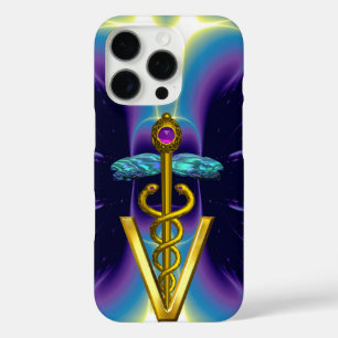 GOLDEN CADUCEUS VETERINARY SYMBOL / Purple Blue iPhone 16 Pro Case