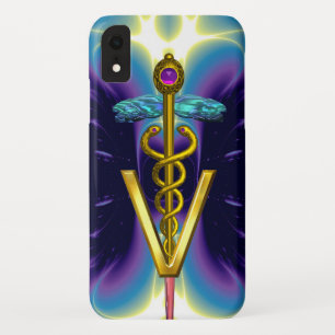 GOLDEN CADUCEUS VETERINARY SYMBOL / Purple Blue iPhone XR Case