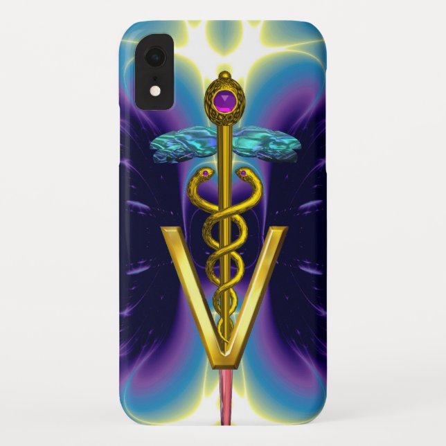 GOLDEN CADUCEUS VETERINARY SYMBOL / Purple Blue Case-Mate iPhone Case (Back)