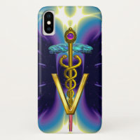 GOLDEN CADUCEUS VETERINARY SYMBOL / Purple Blue