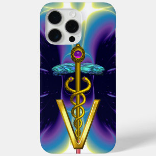 GOLDEN CADUCEUS VETERINARY SYMBOL / Purple Blue iPhone 15 Pro Max Case