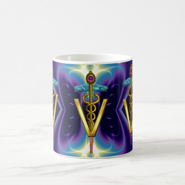 GOLDEN CADUCEUS VETERINARY SYMBOL / Purple Blue Coffee Mug (Center)