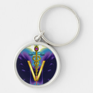 GOLDEN CADUCEUS VETERINARY SYMBOL Purple Blue Key Ring