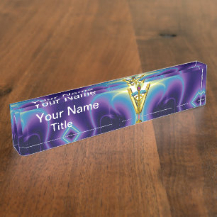 GOLDEN CADUCEUS VETERINARY SYMBOL /Purple Blue Nameplate