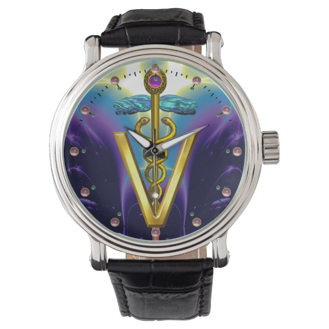GOLDEN CADUCEUS VETERINARY SYMBOL / Purple Blue Watch (Front)