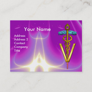 GOLDEN CADUCEUS VETERINARY SYMBOL / Purple Fuchsia Business Card