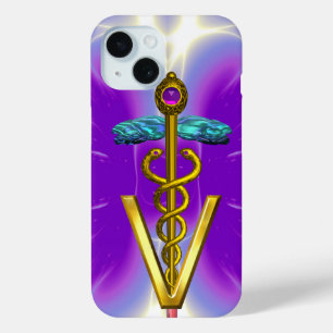 GOLDEN CADUCEUS VETERINARY SYMBOL / Purple Fuchsia iPhone 15 Case