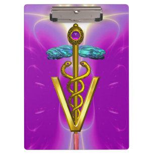 GOLDEN CADUCEUS VETERINARY SYMBOL / Purple Fuchsia Clipboard