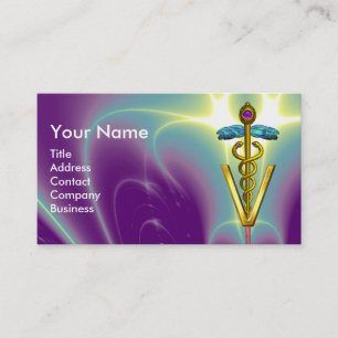 GOLDEN CADUCEUS VETERINARY SYMBOL / Purple Green Business Card