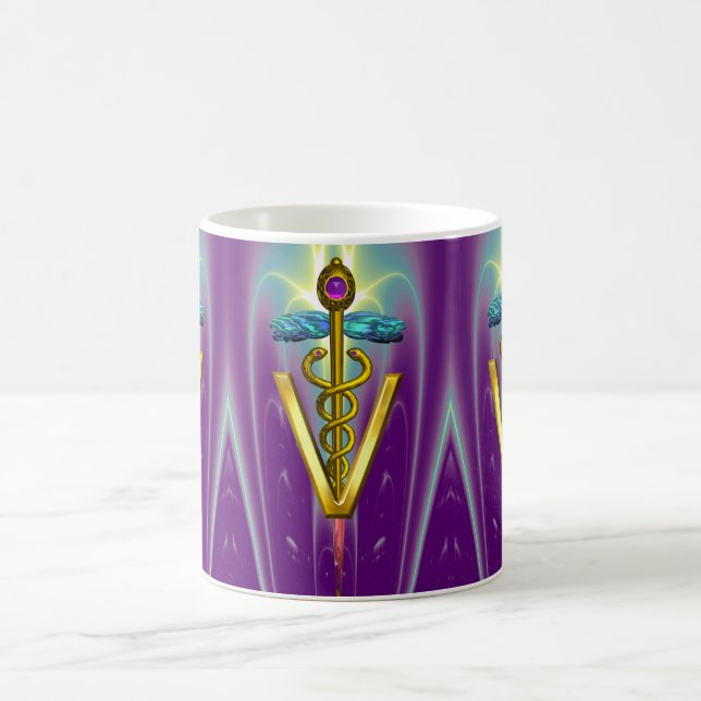 GOLDEN CADUCEUS VETERINARY SYMBOL / Purple Green Coffee Mug (Center)
