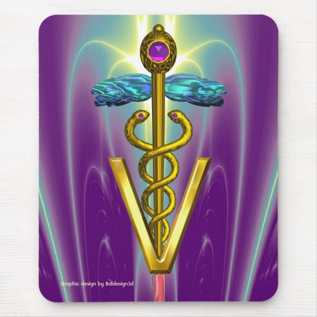 GOLDEN CADUCEUS VETERINARY SYMBOL /  Purple Green Mouse Mat (Front)