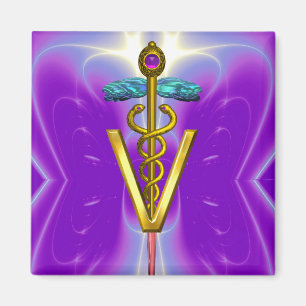 GOLDEN CADUCEUS VETERINARY SYMBOL Purple Teal Blue Magnet