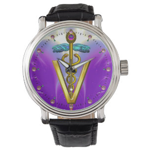 GOLDEN CADUCEUS VETERINARY SYMBOL / Purple Watch