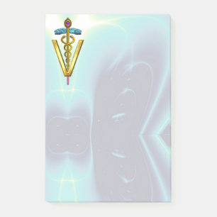 GOLDEN CADUCEUS VETERINARY SYMBOL / Teal Blue Post-it Notes