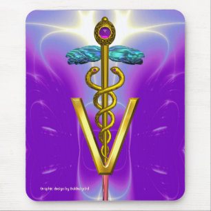 GOLDEN CADUCEUS VETERINARY SYMBOL / Violet Purple Mouse Mat