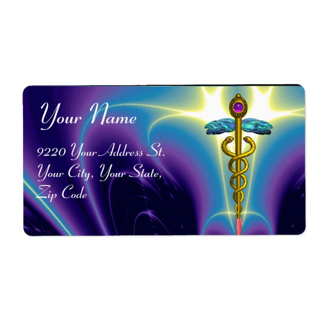 GOLDEN CADUCEUS, vibrant amethyst,aqua blue,purple (Front)