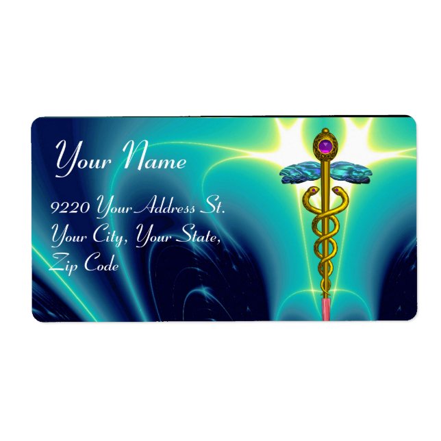 GOLDEN CADUCEUS, vibrant amethyst,aqua blue,teal (Front)