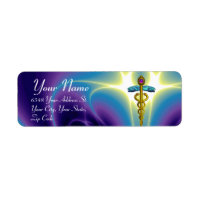 GOLDEN CADUCEUS, vibrant aqua blue,purple