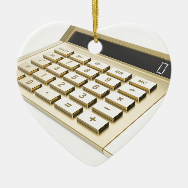 Golden calculator ceramic tree decoration (Front)