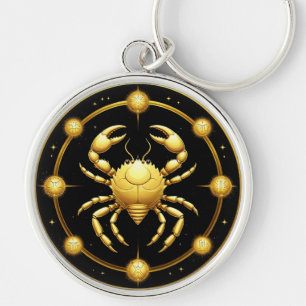 Golden Cancer Cosmic Zodiac Key Ring