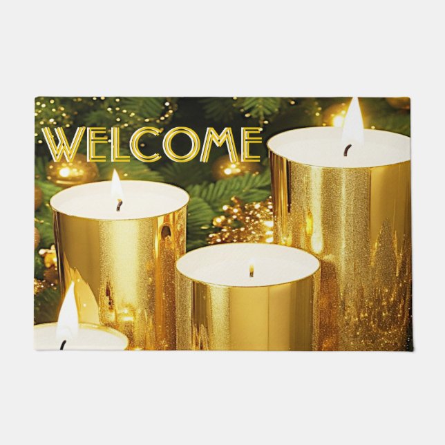 Golden Candles Christmas Holiday Doormat (Front)