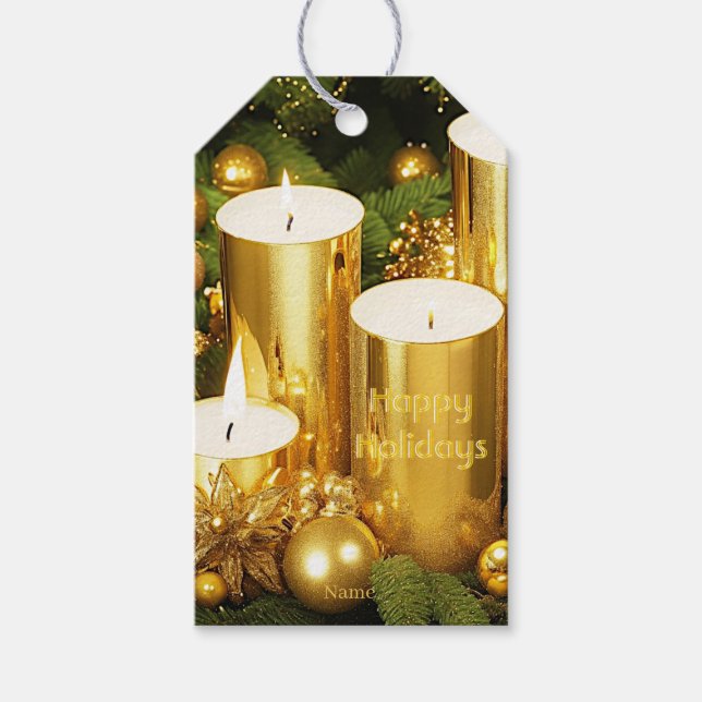 Golden Candles Christmas Holiday Gift Tag (Front)