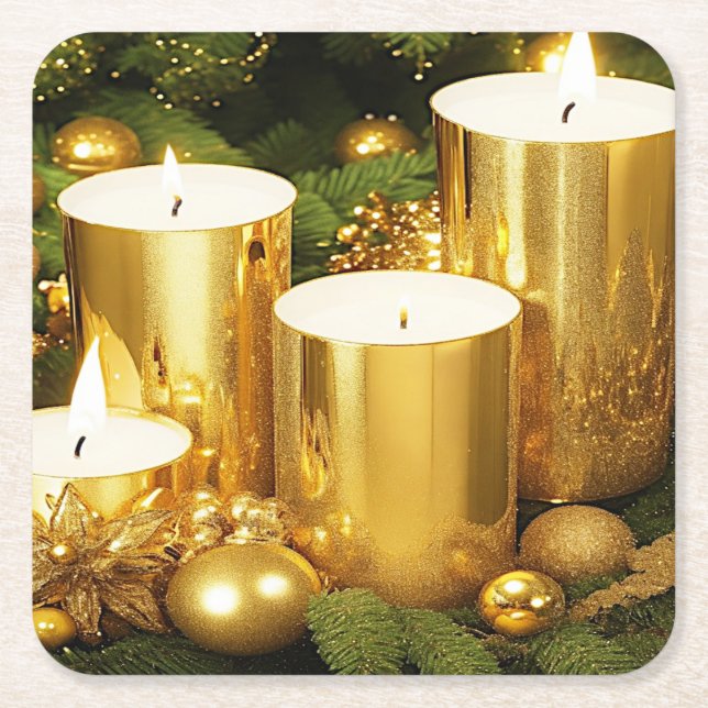 Golden Candles Christmas Holiday Paper Coaster (Front)