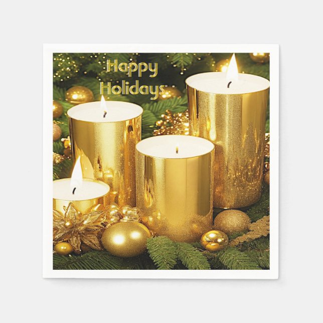 Golden Candles Christmas Holiday Paper Napkin (Front)