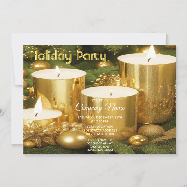 Golden Candles Christmas Holiday Party Invitation (Front)