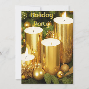 Golden Candles Christmas Holiday Party Invitation