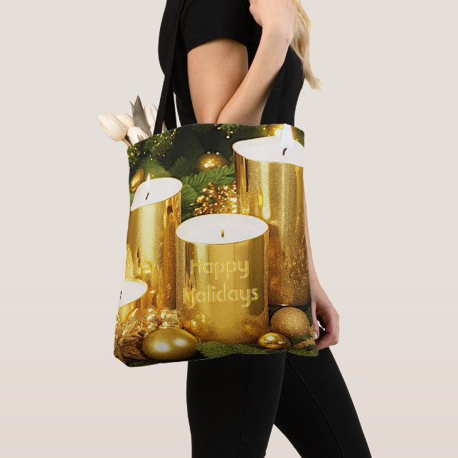 Golden Candles Christmas Holiday Tote Bag (Close Up)
