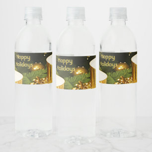 Golden Candles Christmas Holiday Water Bottle Label