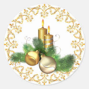Golden Candles With Garland Elegant Classic Round Sticker