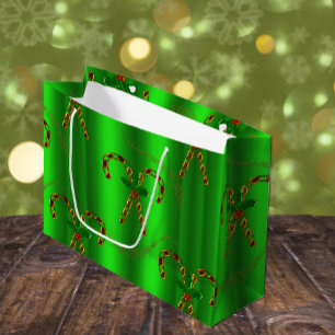 Golden Candy Canes Evergreen Elegance Christmas Large Gift Bag