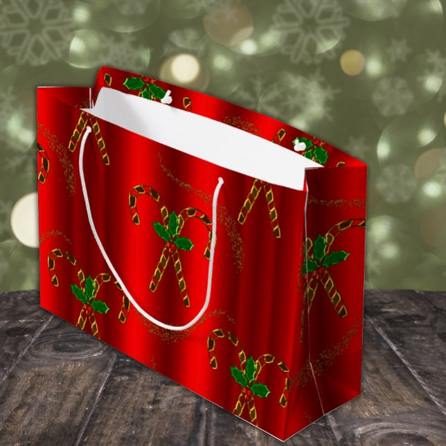 Golden Candy Canes Red Christmas Large Gift Bag (Creator Uploaded)