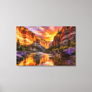 Golden Canyon Reflections | Dramatic Sunset River Canvas Print