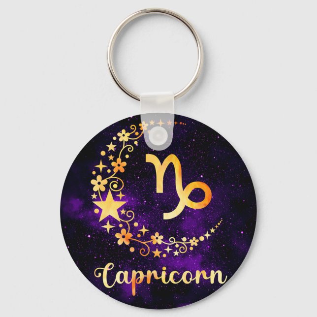 Golden Capricorn Zodiac Keyring (Front)