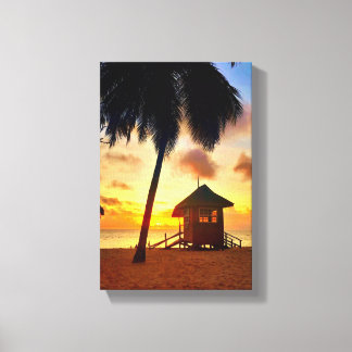 Golden Caribbean Sunset – Beach Hut Canvas Print