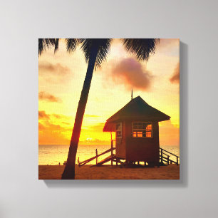 Golden Caribbean Sunset Beach Hut –Tropical Canvas Print