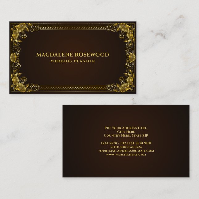 Golden Carved Regal Flowers Frame Business Card (Front/Back)