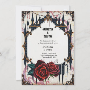 Golden Castle and Roses Gothic Wedding Invitation