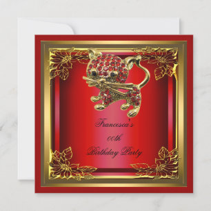 Golden Cat Elite Elegant Birthday Party Red Invitation