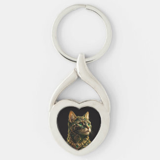 Golden Cat Green Eyes Elegant Art Key Ring