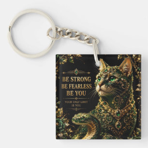 Golden Cat Green Eyes Elegant Art Key Ring