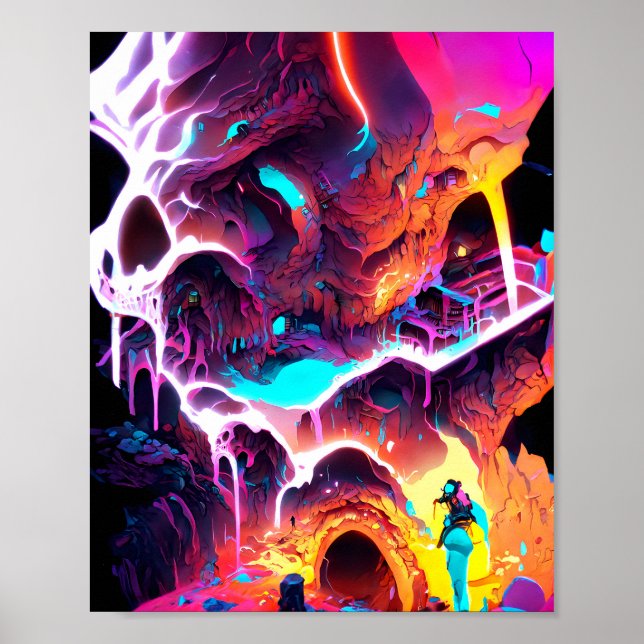 Golden Cave - Neon Ink Illustration Poster (Front)