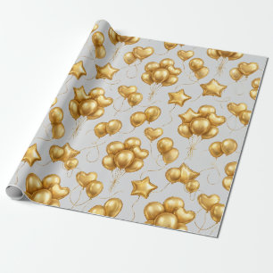 Golden Celebration Balloons Pattern Wrapping Paper